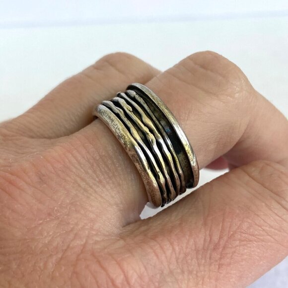 Sterling Silver 925 Modernist Brutalist Style Wide Spinner Band Ring Sz 9.75 11g - Picture 3 of 16